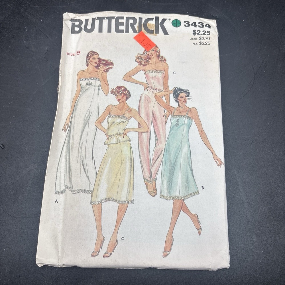 Vtg 1980s Butterick 3434 Lingerie Camisole Pants Slip PJ SEW PATTERN 8 UC FF NEW